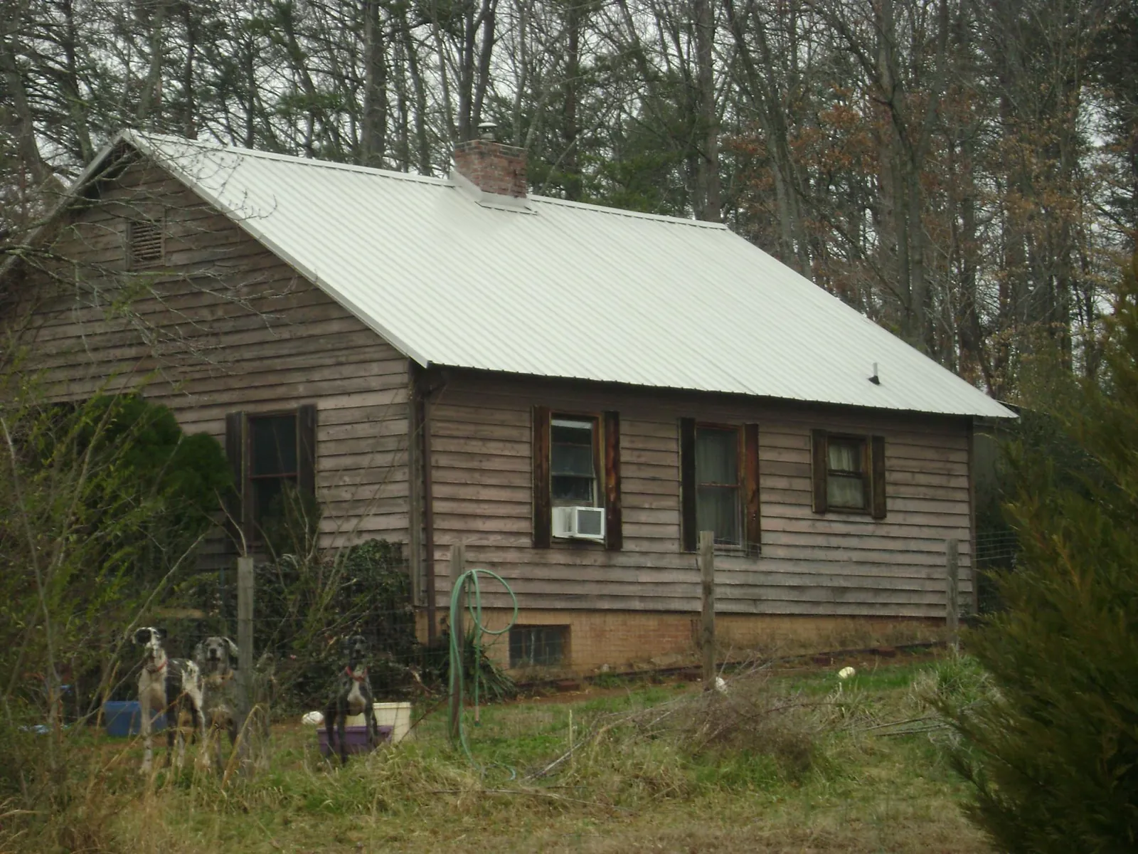 White metal roof on an old wood sided farmhouse, from a Metal Roof Installation job in Mancelona